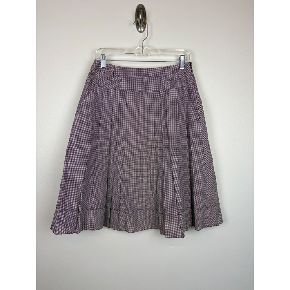 Rene Lezard Pleated Skirt 38 Brown Gingham Check Cotton Preppy Academia School